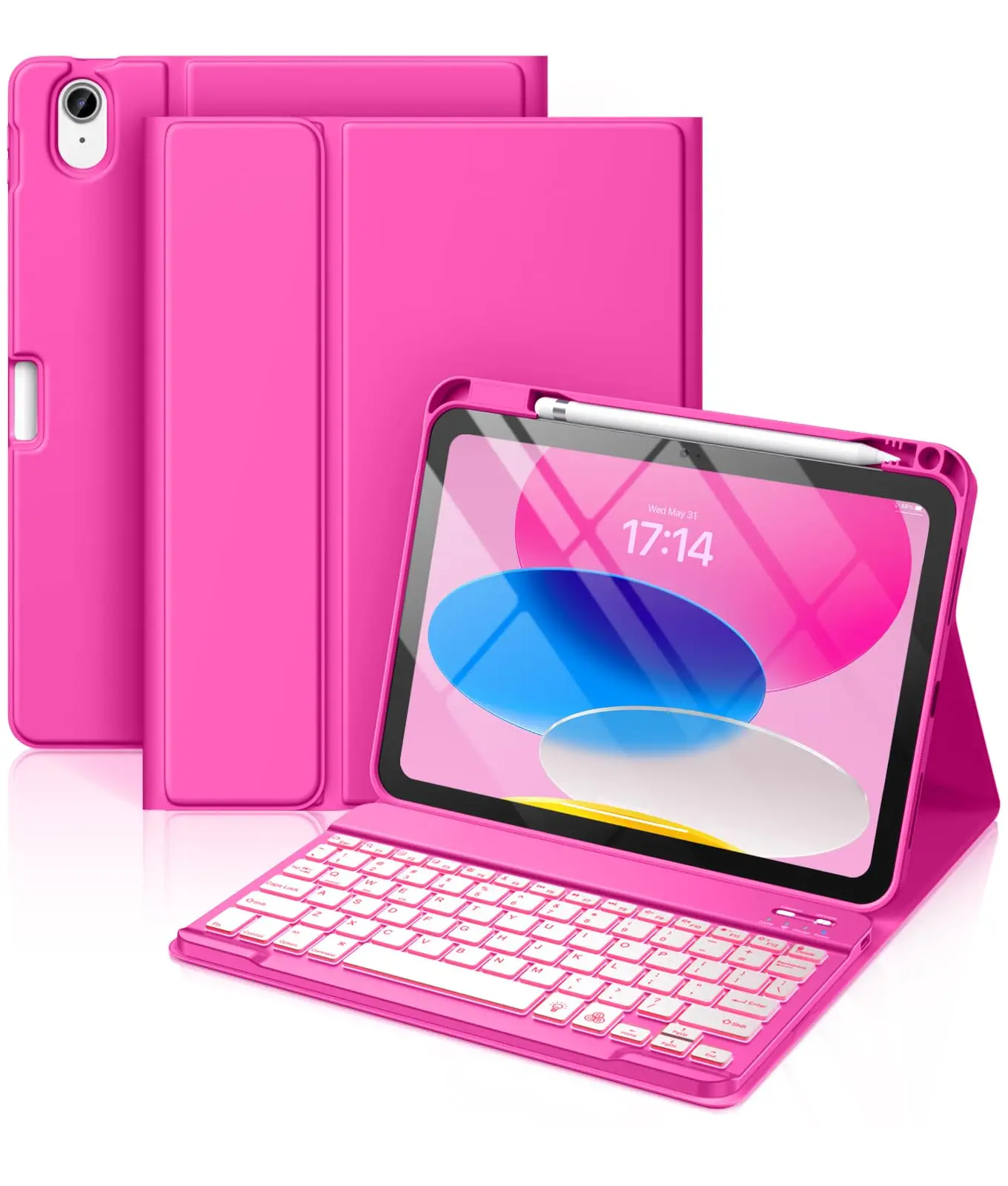 Laudtec iPad 11世代 キーボード付きケース 7色バックライト 無線 デタッチャブルフォリオキーボードカバー ペンホルダー付き