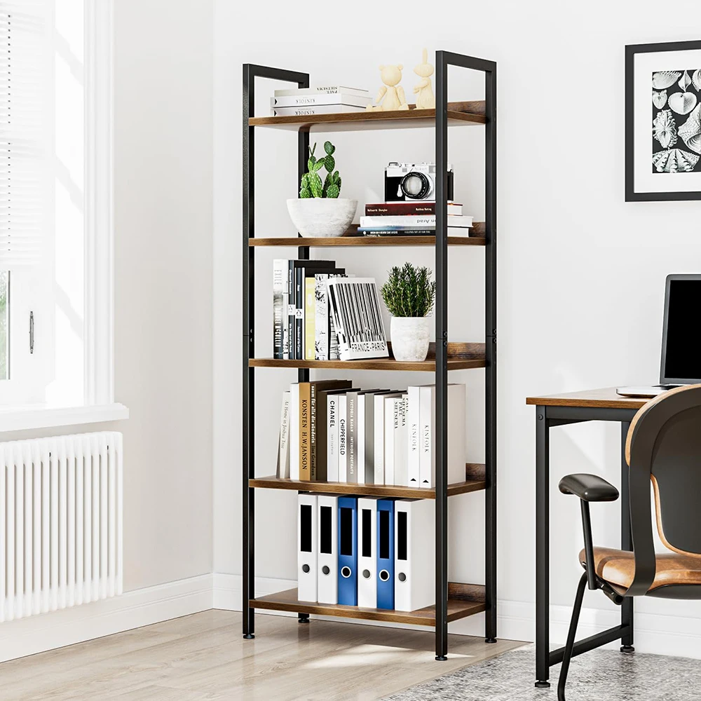 product 5 tier wooden modern bookshelves home office bookcase storage organizer free standing shelving unit bedroom living room-5