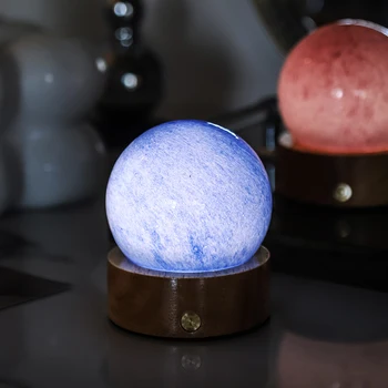 Modern Simple USB Plug-in Table Lamp LED Wooden Stand Independent Night Light Three-Color Crystal Glass Warm White Emission
