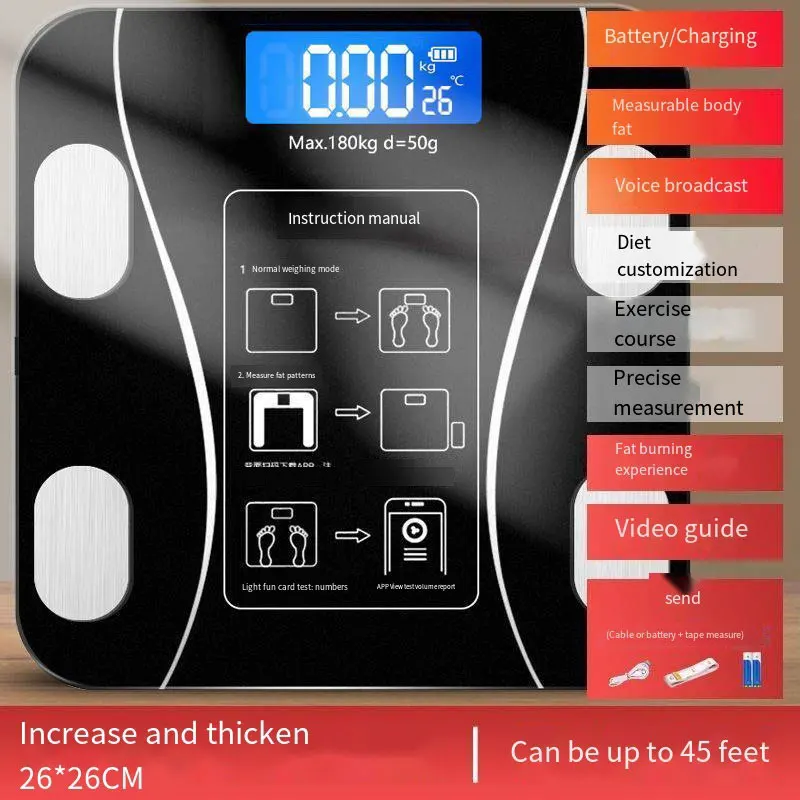 Okok App Weight Scale with Backlight Function 180kg Body Fat Scale Weighing Bluetooth USB Electronic Physician Health Diet Scale