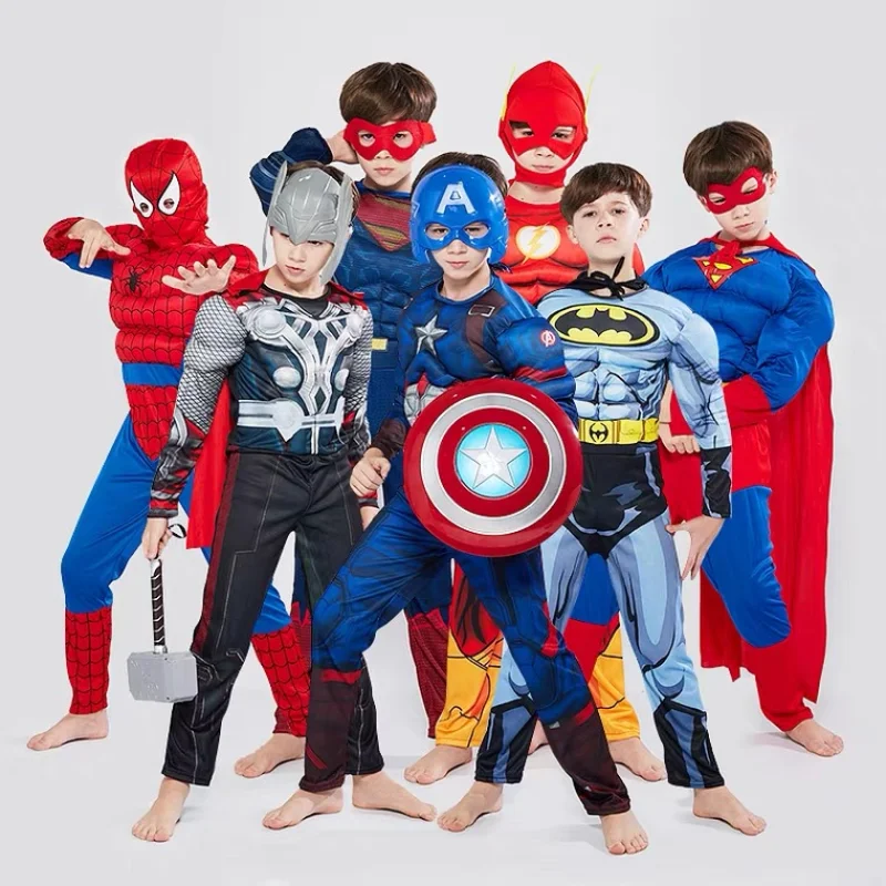 Kinder-Spider-Hero-Kostüm Mit Muskeln – Gr. Mittel – Superhelden-Outfit Für Jungs 7–9 Jahre
