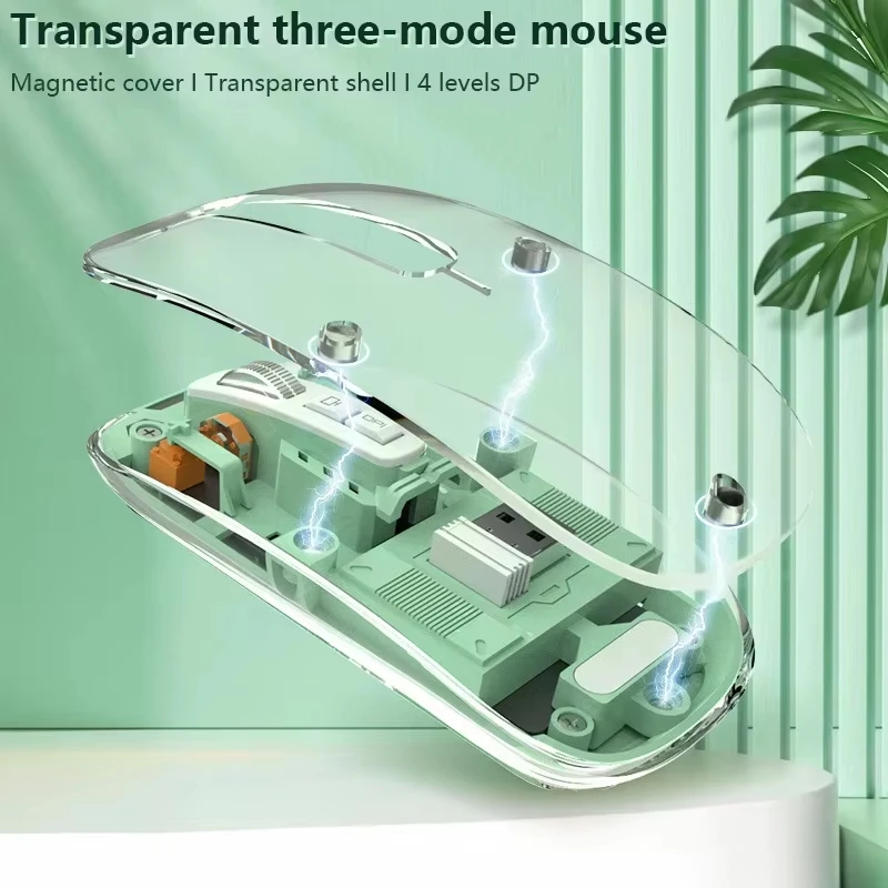 Smooth Surface Abs Material Silent Button Clear Mouse Rechargeable Bluetooth Transparent Wireless Mouse With Led Lights