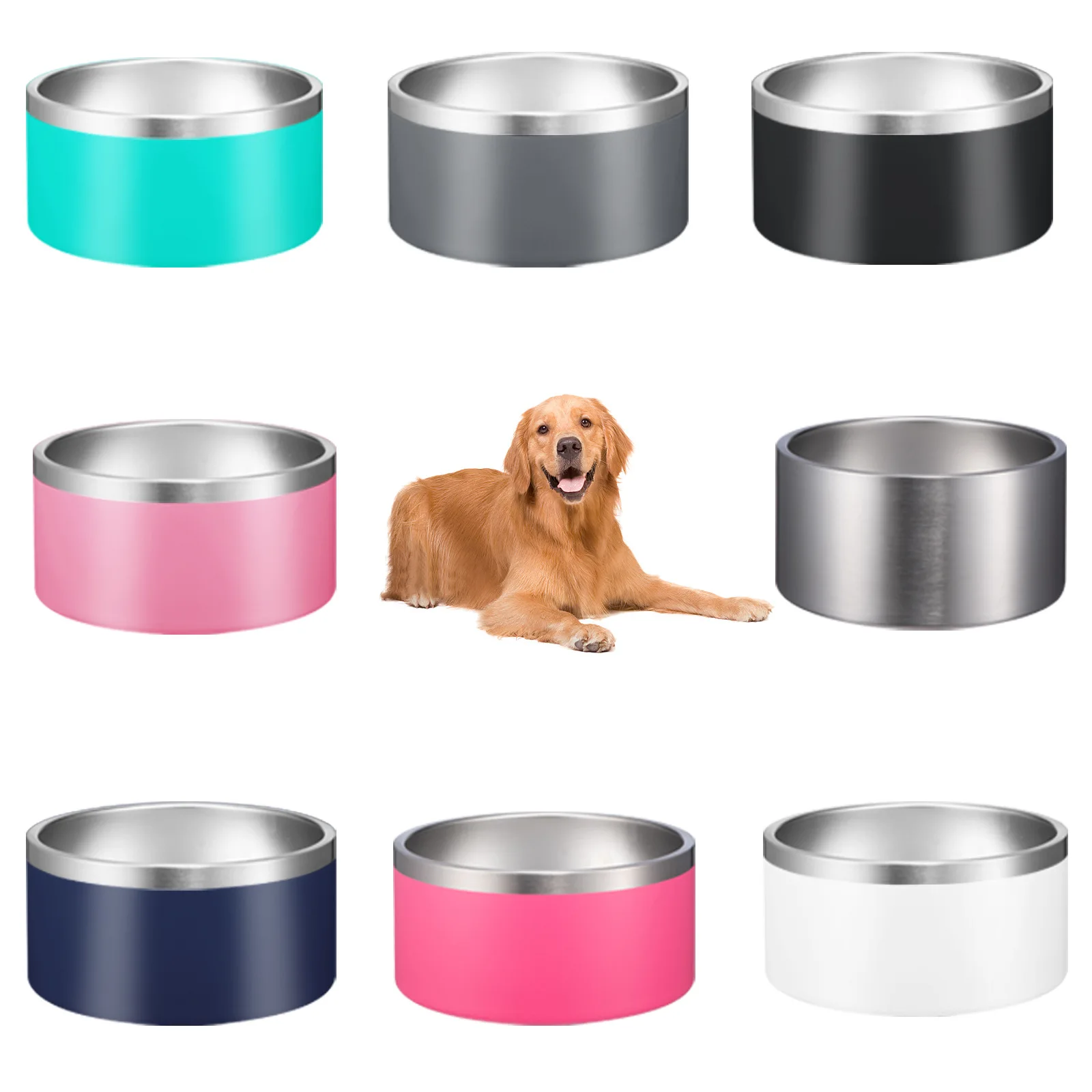 Custom 42oz 64oz Double Wall Metal Insulated Non Slip Dogs Food Water Feeder Stainless Steel Pet