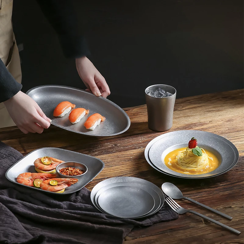 Outdoor Camping Retro Stainless Steel Dinner Set