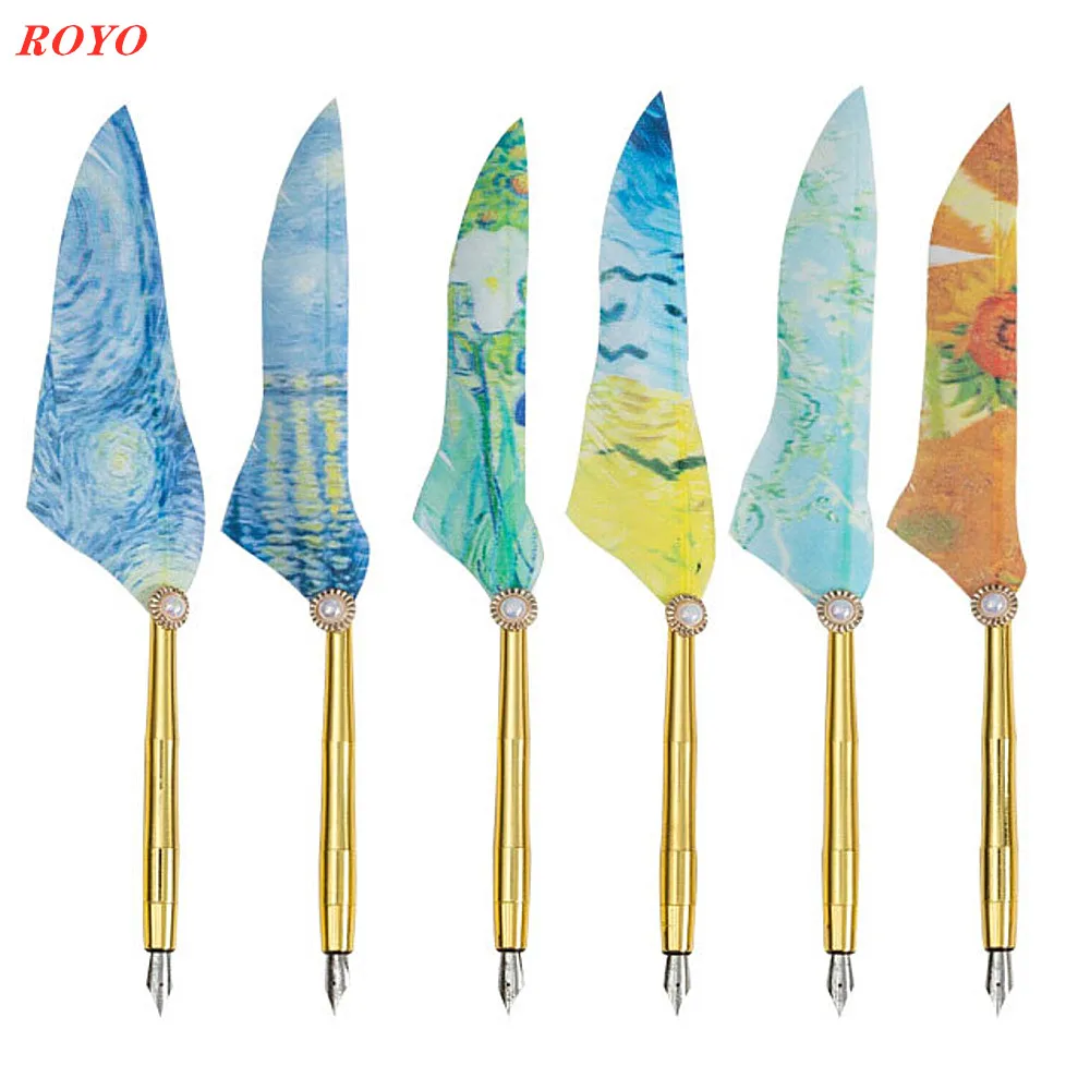 Gift Set Fountain Pens Custom Logo Pens Promotional Items With Ink Feather Dip Many Colours Luxury Metal Fountain Pen Business