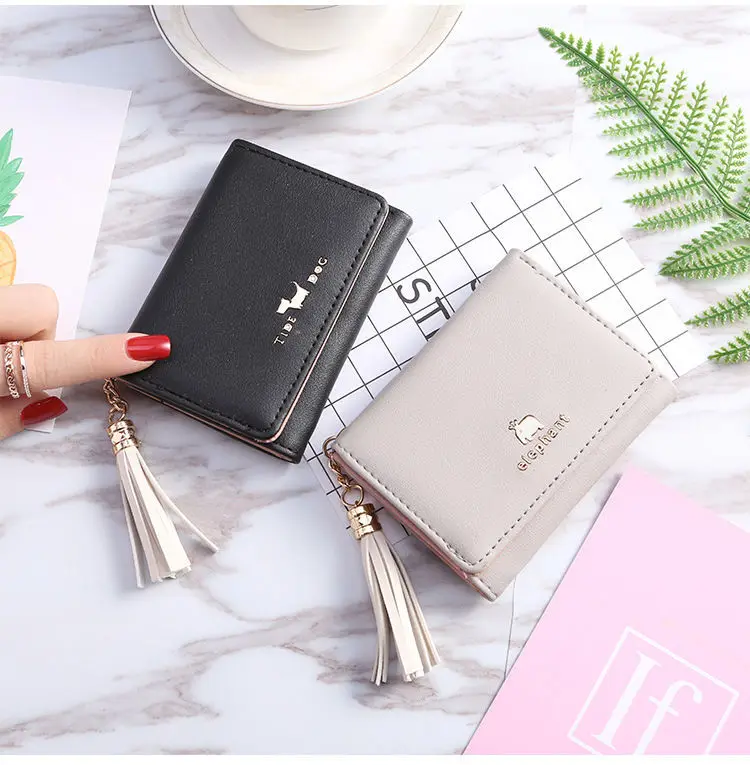 Factory wholesale 2023 women korean version fashion small wallet short lady's clutch wallet student mini triple fold coin purse