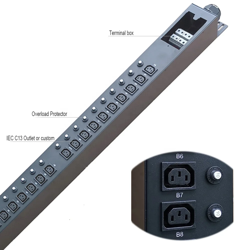 Custom zero U mining PDU layer 63A 125A 30 bits IEC C13 power strip fuse PDU sockets power distribution unit PDU