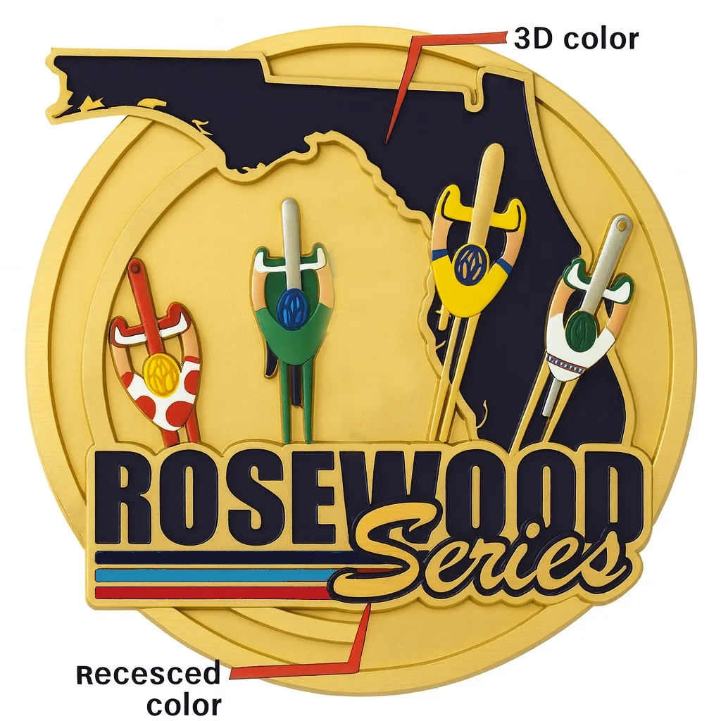 Op maat gemaakte UV-bedrukte fietsprijsmedaille linten, racefiets sportwedstrijd 3D emaille zinklegering, hoogwaardige medaille