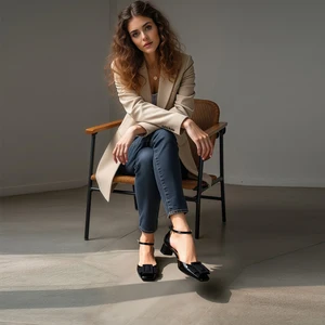 Elegant Designer Women's Butterfly Black Pumps 2026 Fashion Summer Collection Comfortable Soft Low Heels Short Ladies Shoes