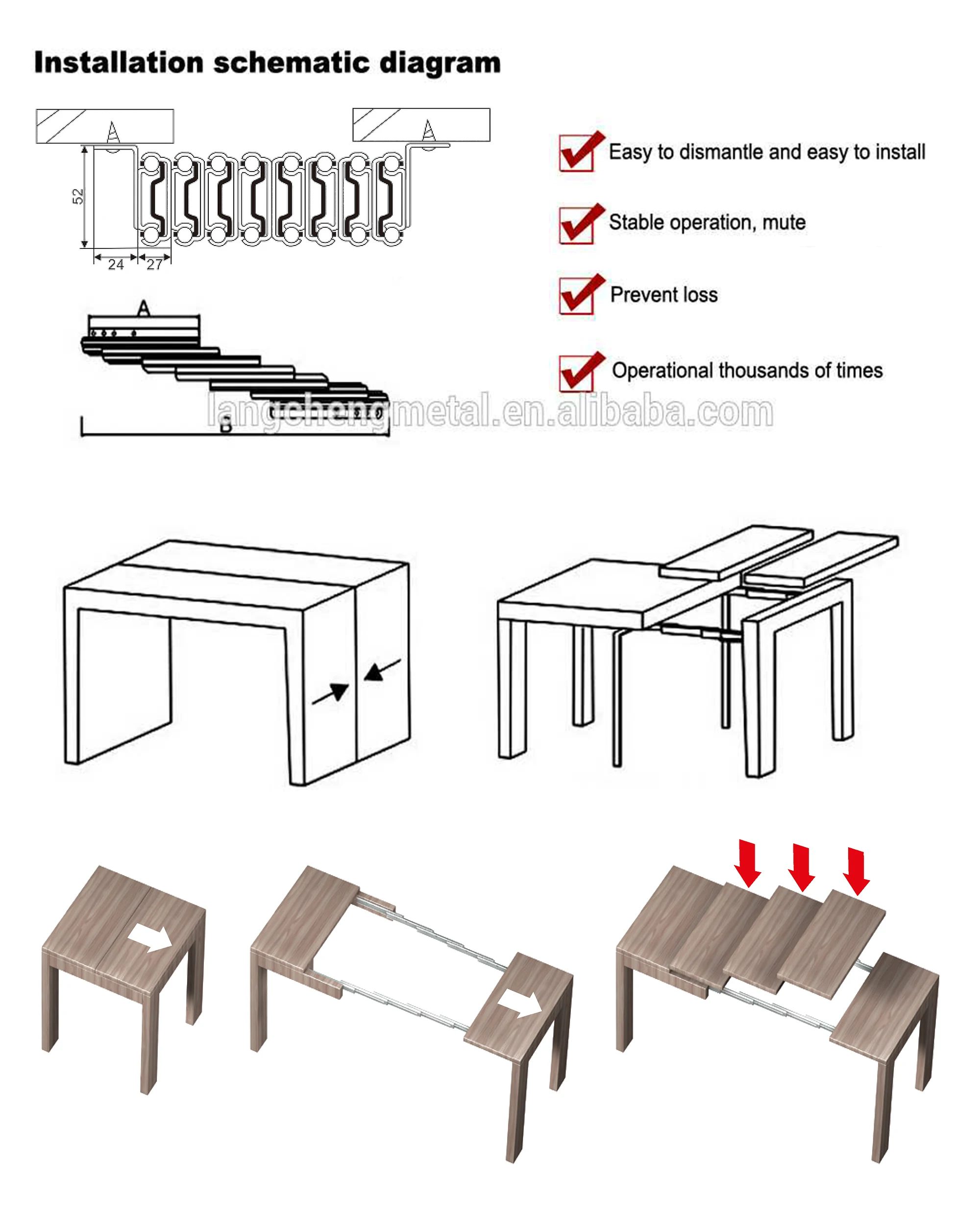 Transformable Extendable Folding Sliding Table Mechanism For Dining