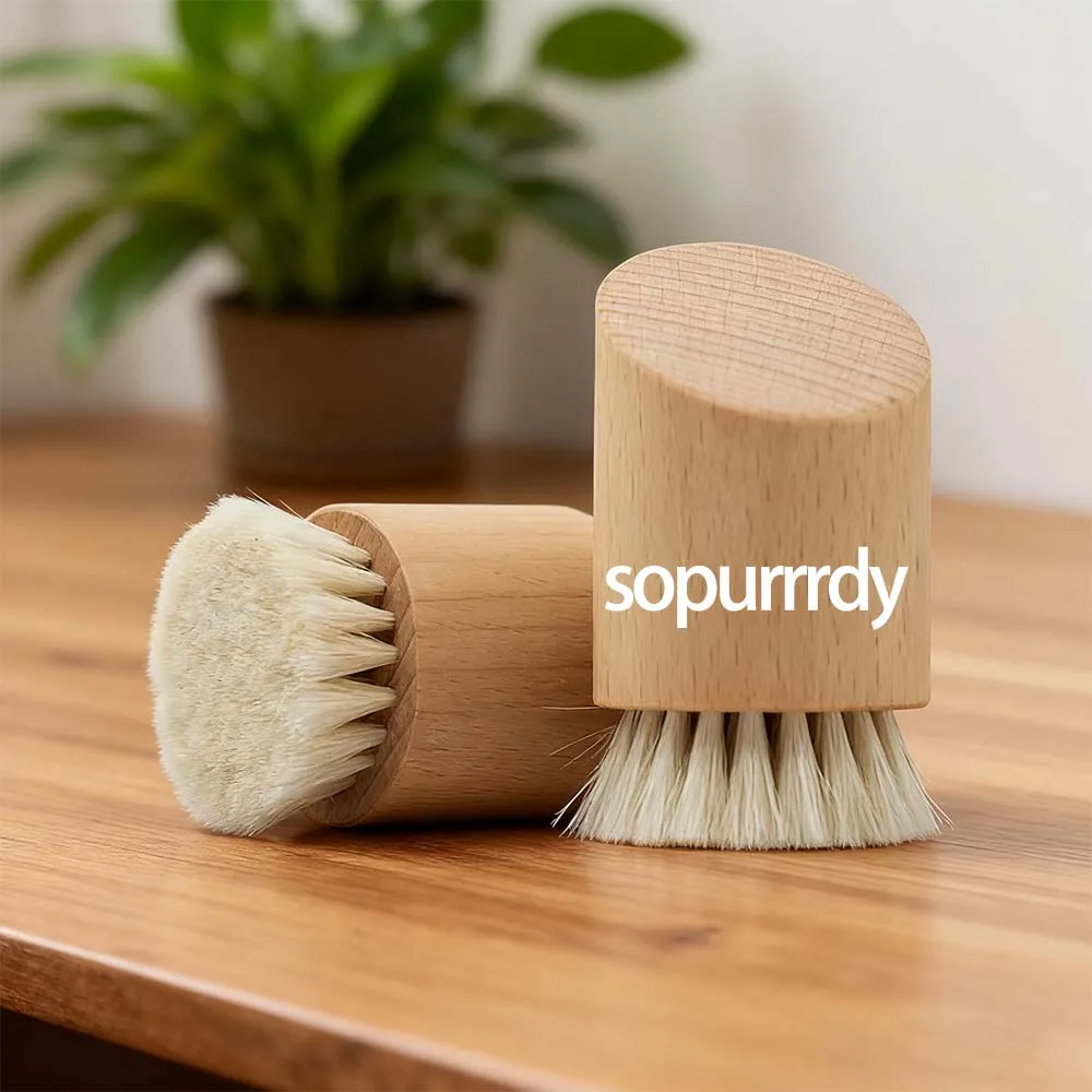 Custom Logo Natural Beech Wood Soft Goat Hair Face Brush Exfoliating Facial Cleaning Brush Soft Goat Hair for Gentle Cleansing