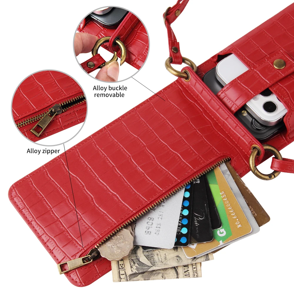 Leather Cell Phone Purses Wallet Credit Card Crossbody Cover Multi-Function Phone Bag For Iphone 13 Mini Pro Max Case details