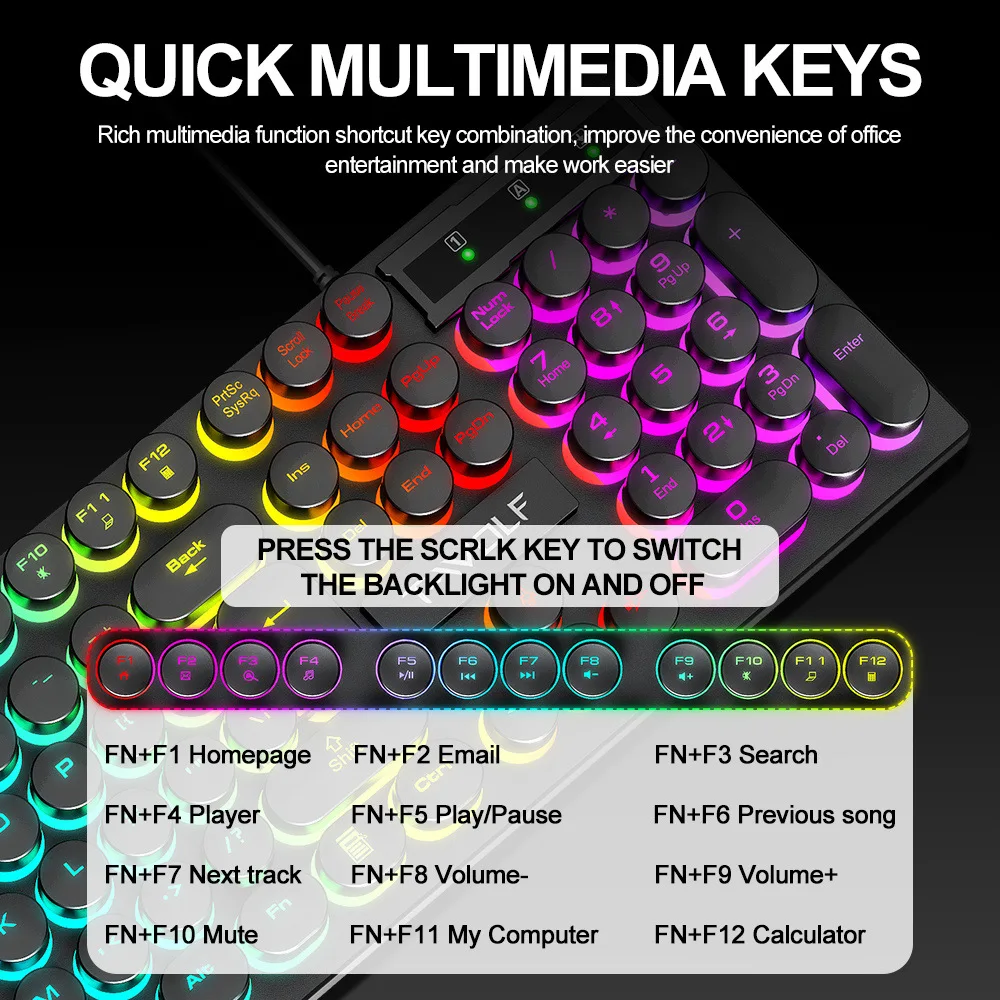 New Usb Wired T80 Round Keyboard 104keys Rainbow Rgb Backlight Gaming ...