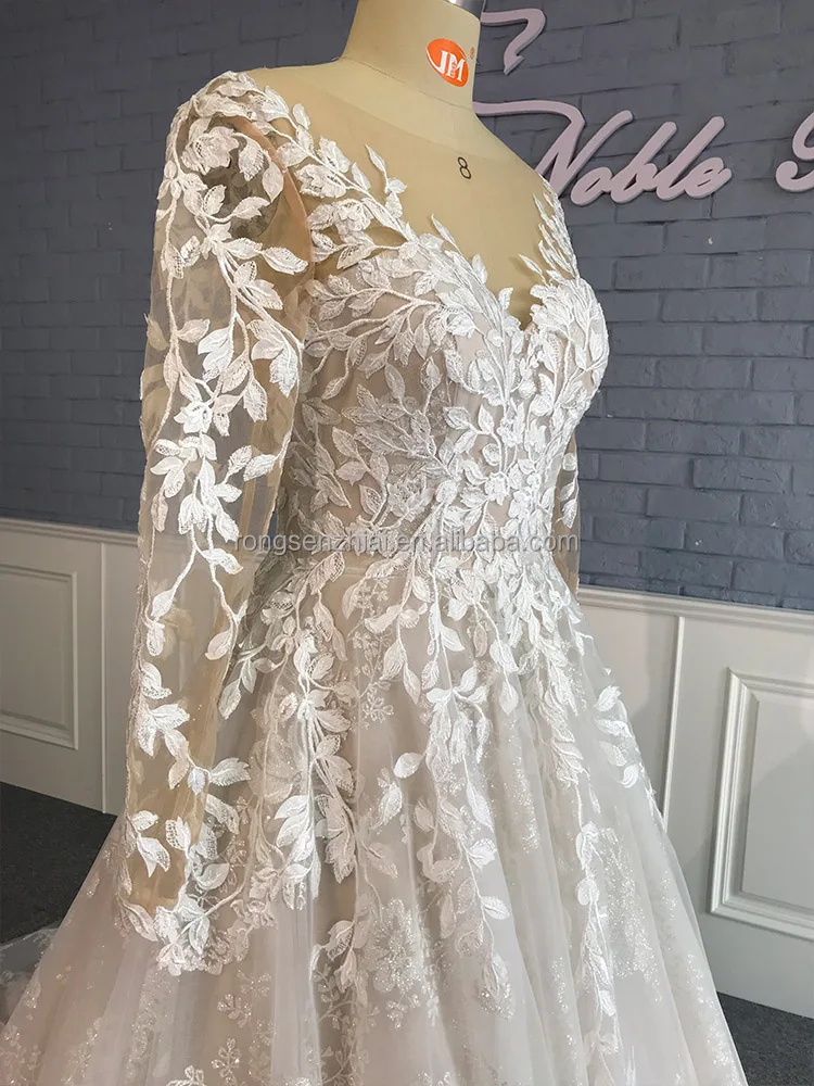 Factory Bridal High Quality Long Sleeve Sparkly Beaded Gown Plus Size