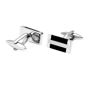 Wedding Engagement Party Anniversary Gift Set Men's Fashion Black Onyx Inlay Rectangular Stainless Steel Cufflinks