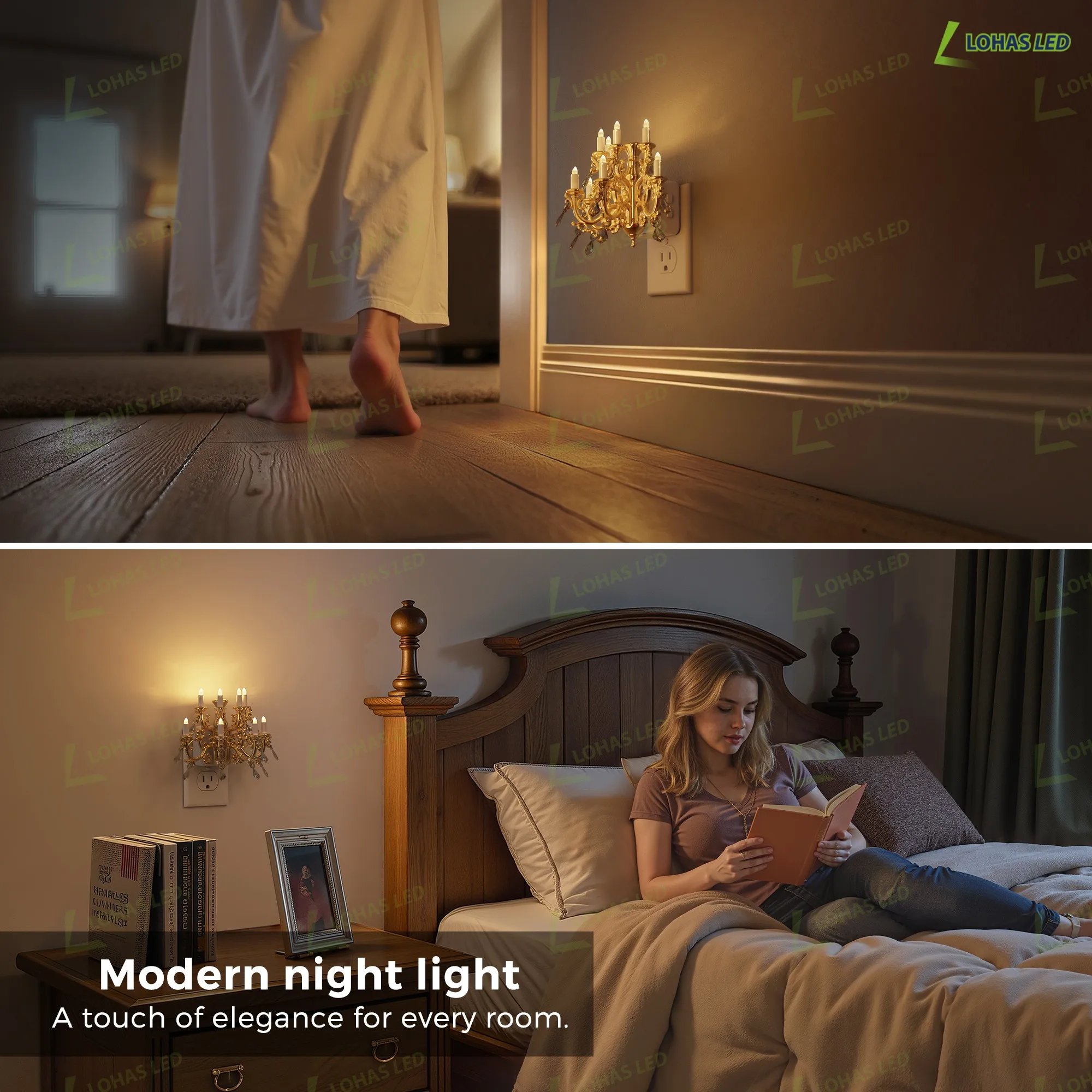 LOHAS Pendant-Style Night Lights Flameless Candle Rotatable Wall Plug Dim LED Nachtlamp Nightlight for Bedroom Dining Room