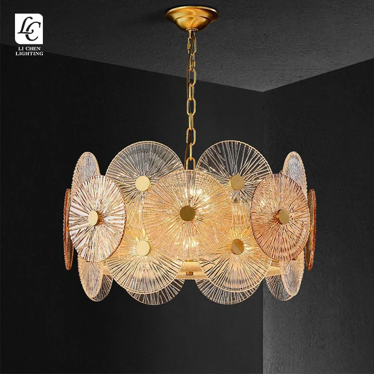 P0039 Luxury Textured Glass Chandelier – Modern Ice Glass Suspension Lamp for Villa Living Room