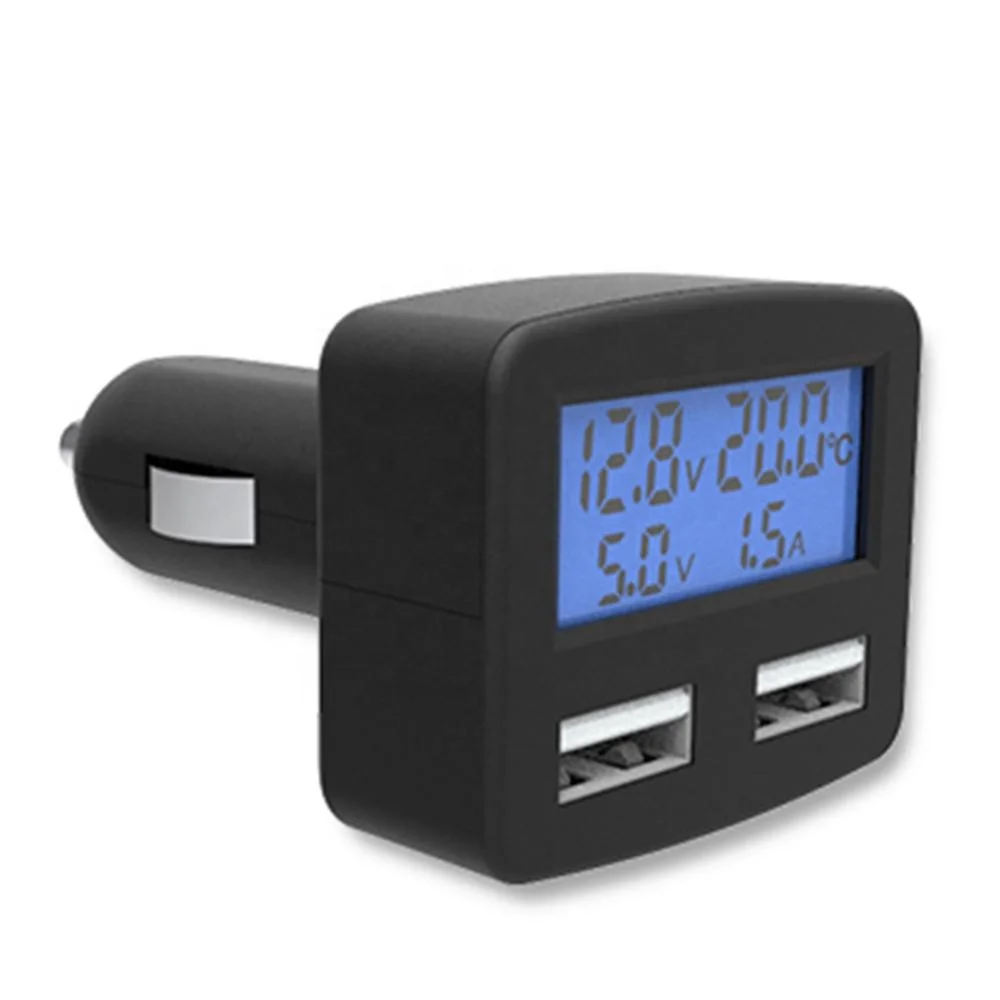 5 in 1 3A Dual USB Car Phone Charger DC 5V Car Phone USB Charger LCD Display Temperature Voltage Current Meter 12V 24V Vo