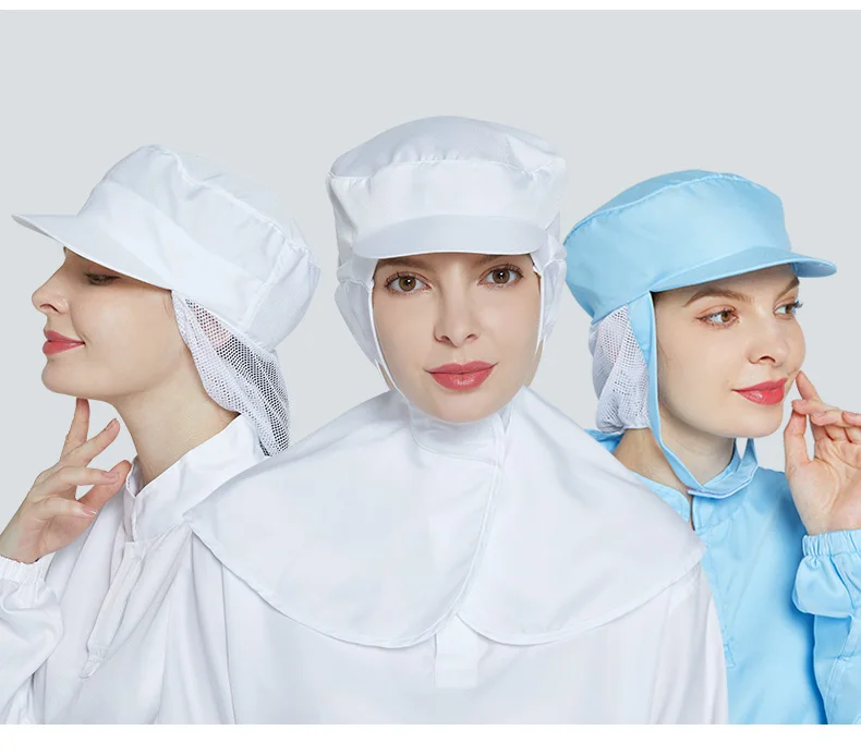 KL-3011 Breathable Food Processing Hat with Polyester-Cotton Mesh for Dustproof Protection in Blue and White One Size Fits All