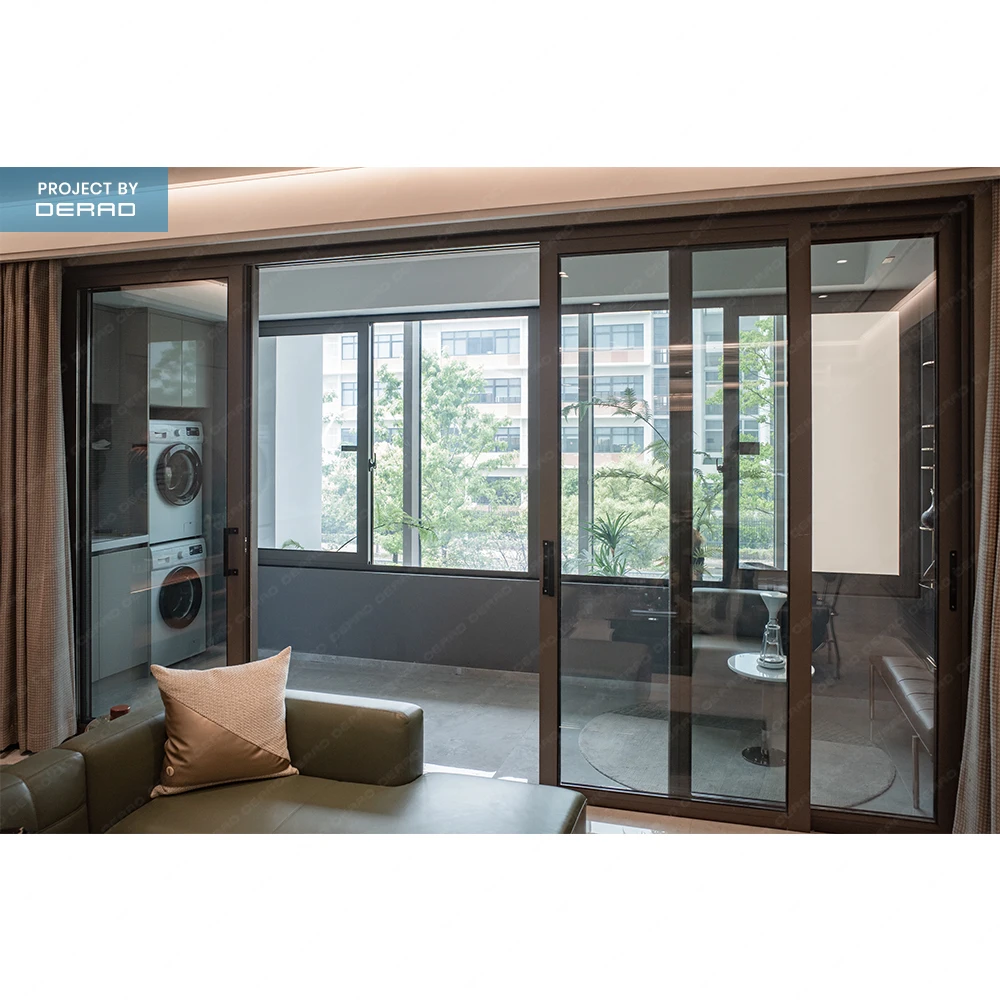 Villa apartment customized big aluminum profile sliding door with double pane tempered Low-E glass