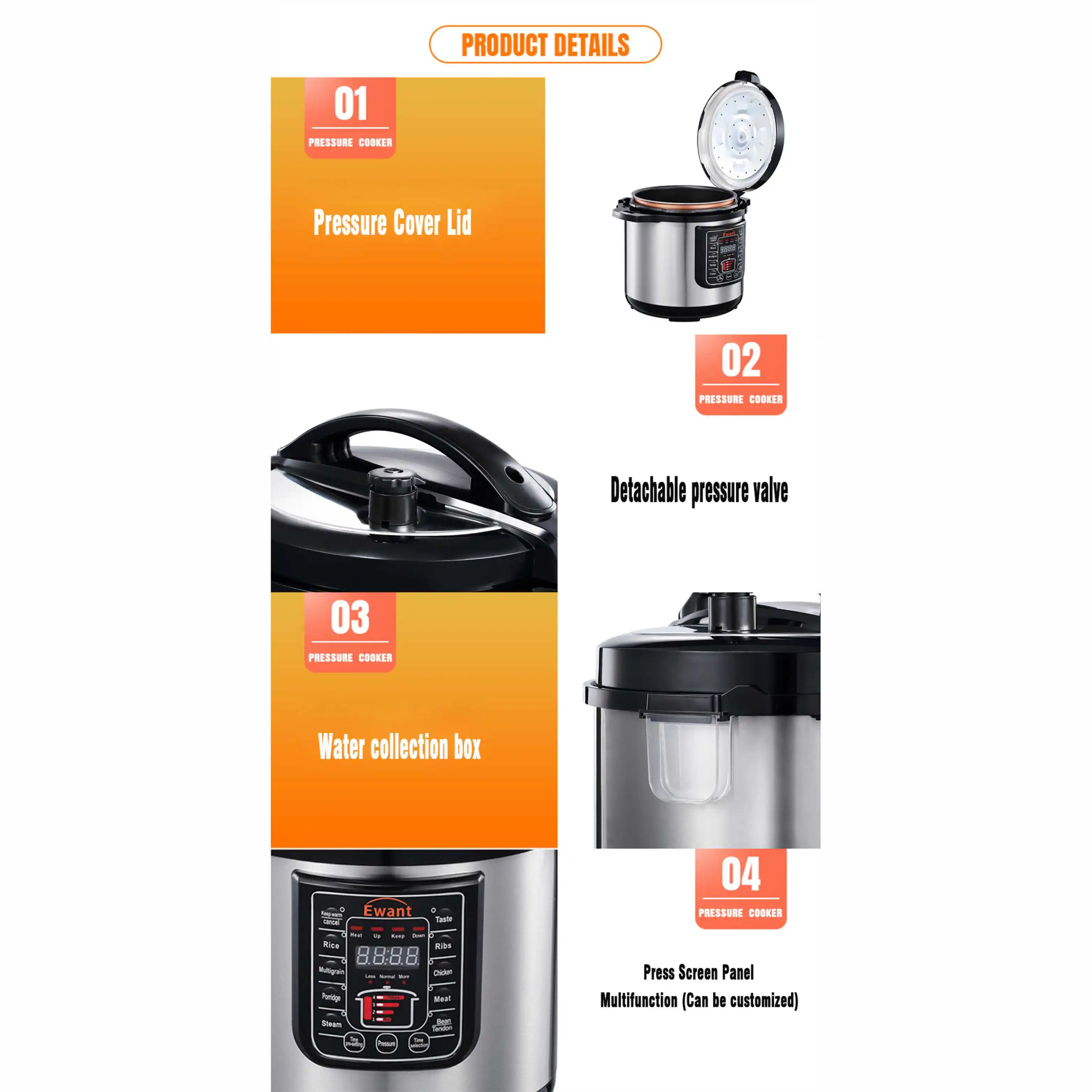 Ewant New 6L Multifunctional Stainless Steel Household Commeciral Electric Pressure Cooker