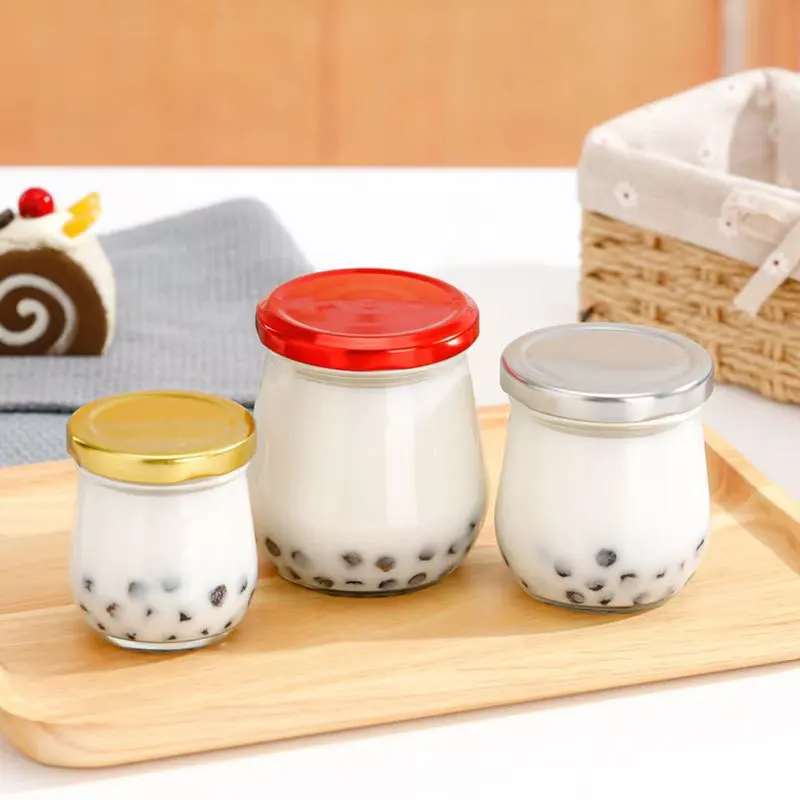 4oz Mini Yogurt Glass Jars With Mental Screw Cover Serving for Pudding Wedding Favors Honey Pot Milk Canister