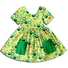 Round Clover Leprechaun Print Short Sleeve Pocket Dress