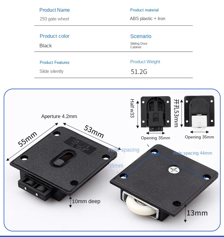 thumbnail image 2 of Black Wardrobe Sliding Door Pulley Wheels - 1 Set Cabinet Roller Replacement Hardware 2 of 10