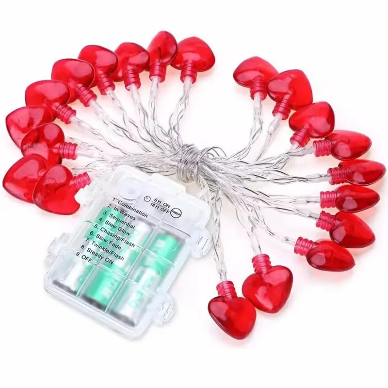 Warm White & RGB Romantic Red Heart-Shaped LED String Lights Battery Operated for Wedding & Valentine's Day Decorations