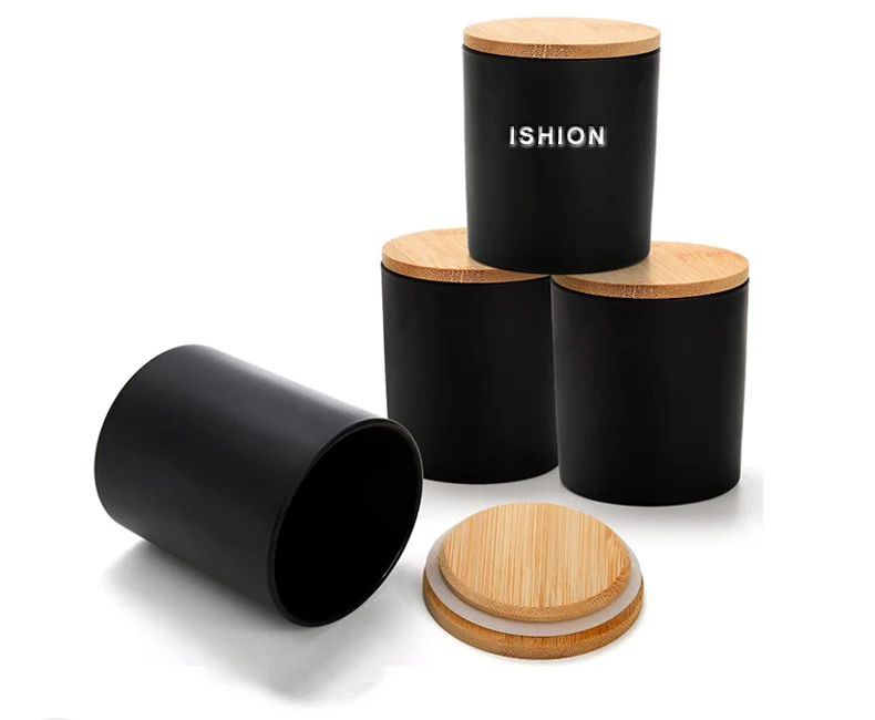 2023 Wholesale Matte Black Empty Glass Candle Holders Jar With Lid For