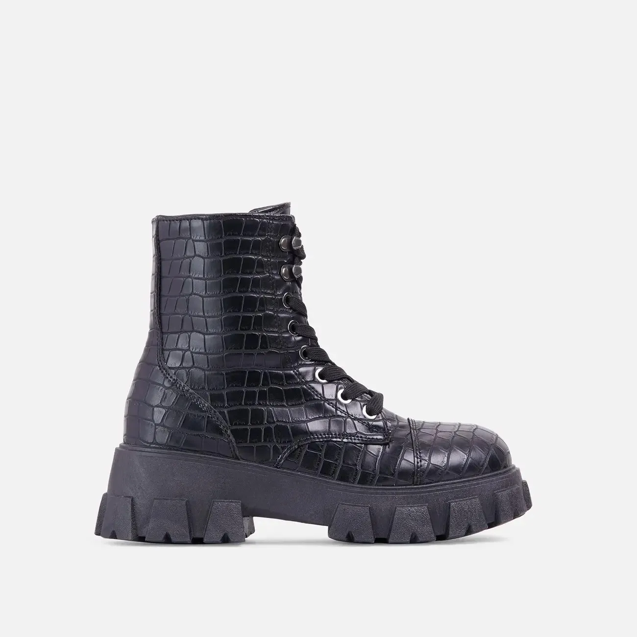 Kurt Geiger London Women's Siva Croc Print Leather Lace Up Boots Black ...