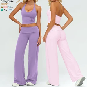 XW-TZ5529-1 Top Selling Custom Push up Butt Lifting Breathable Women's Sleeveless Vest Halter Straight Leg Pants Yoga Wear Set