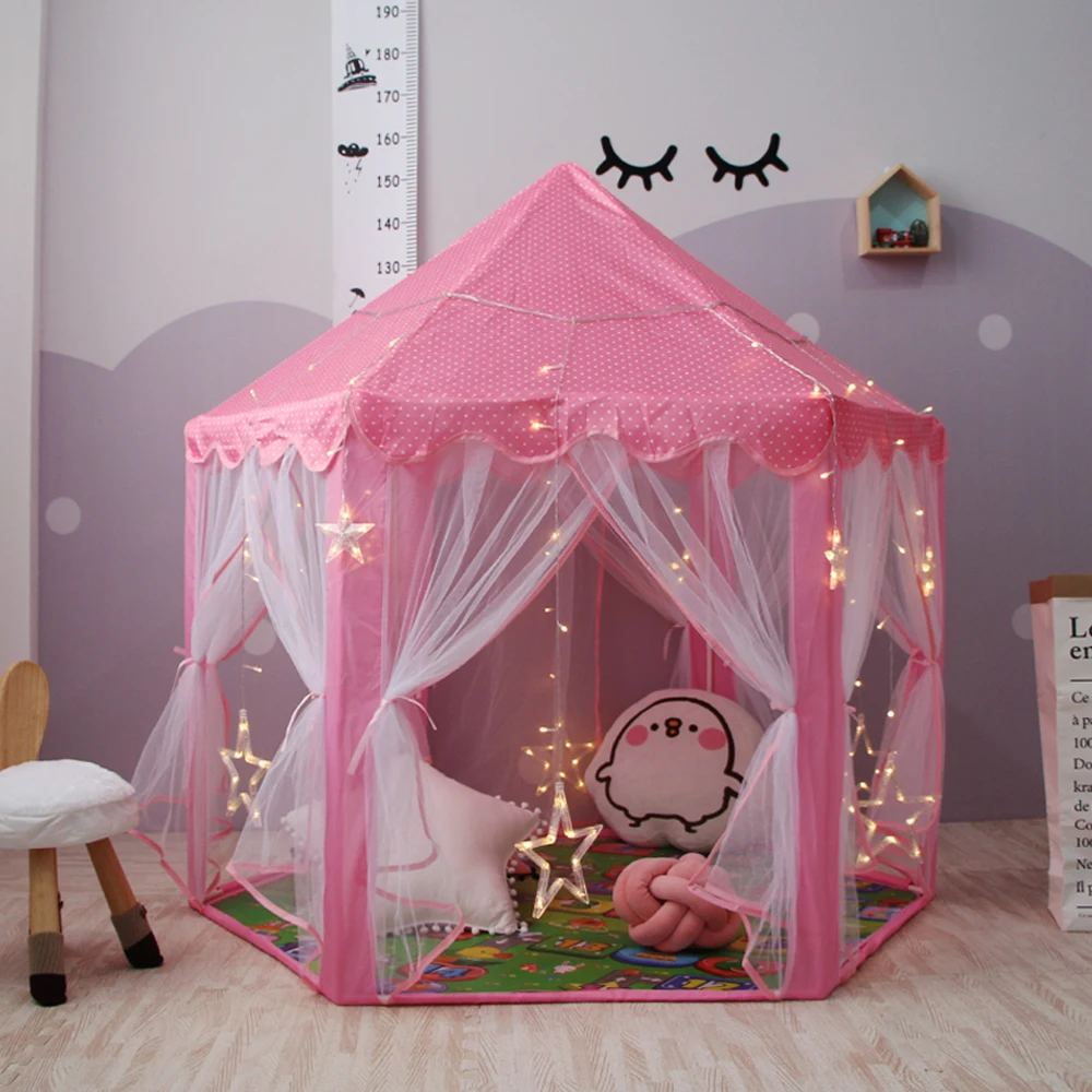 Maibeibi Indoor Tent Large Space Castle Baby Hexagon Pink Princess Play House for