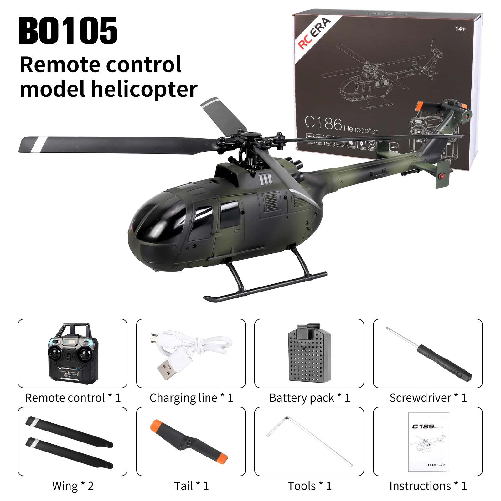 新しくC186ヘリコプターBO105RCヘリコプター4プロペラ安定化の