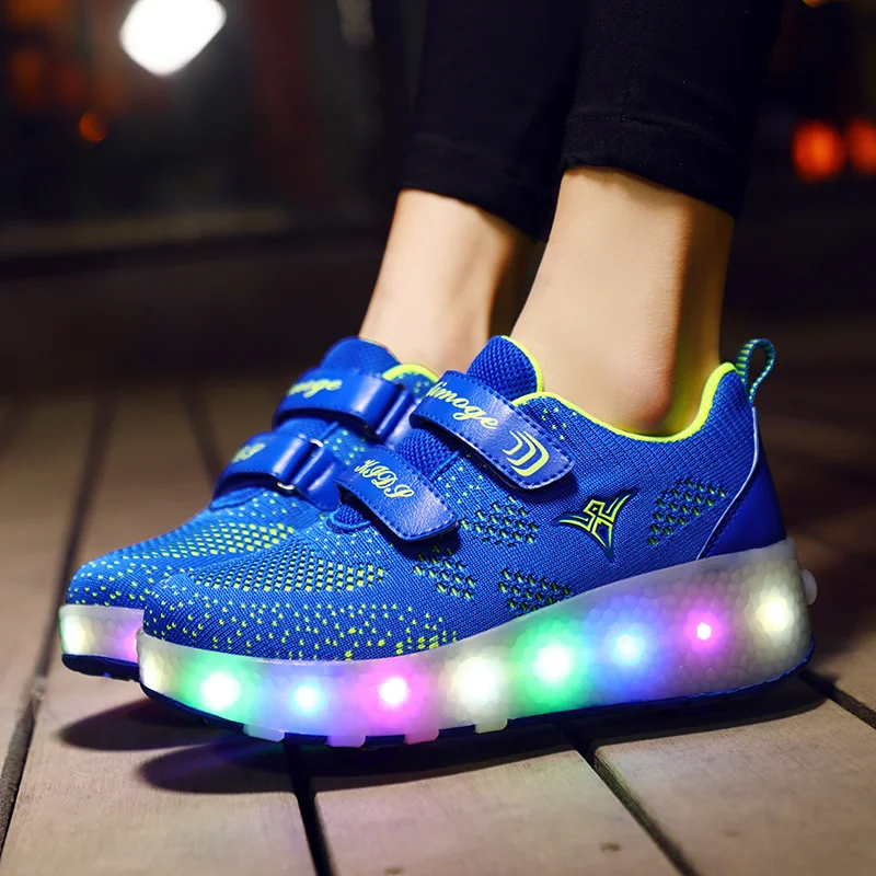 USB Rechargeable LED Light Up Roller Shoes Wheel Skate Sneaker Shoes for Boys Girls Kids