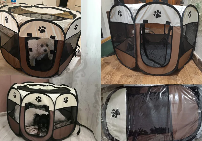 Portable Folding Pet Tent Dog House Octagonal Cage For Cat Tent Playpen Puppy Kennel Easy Operation Fence Outdoor Big Dogs House details