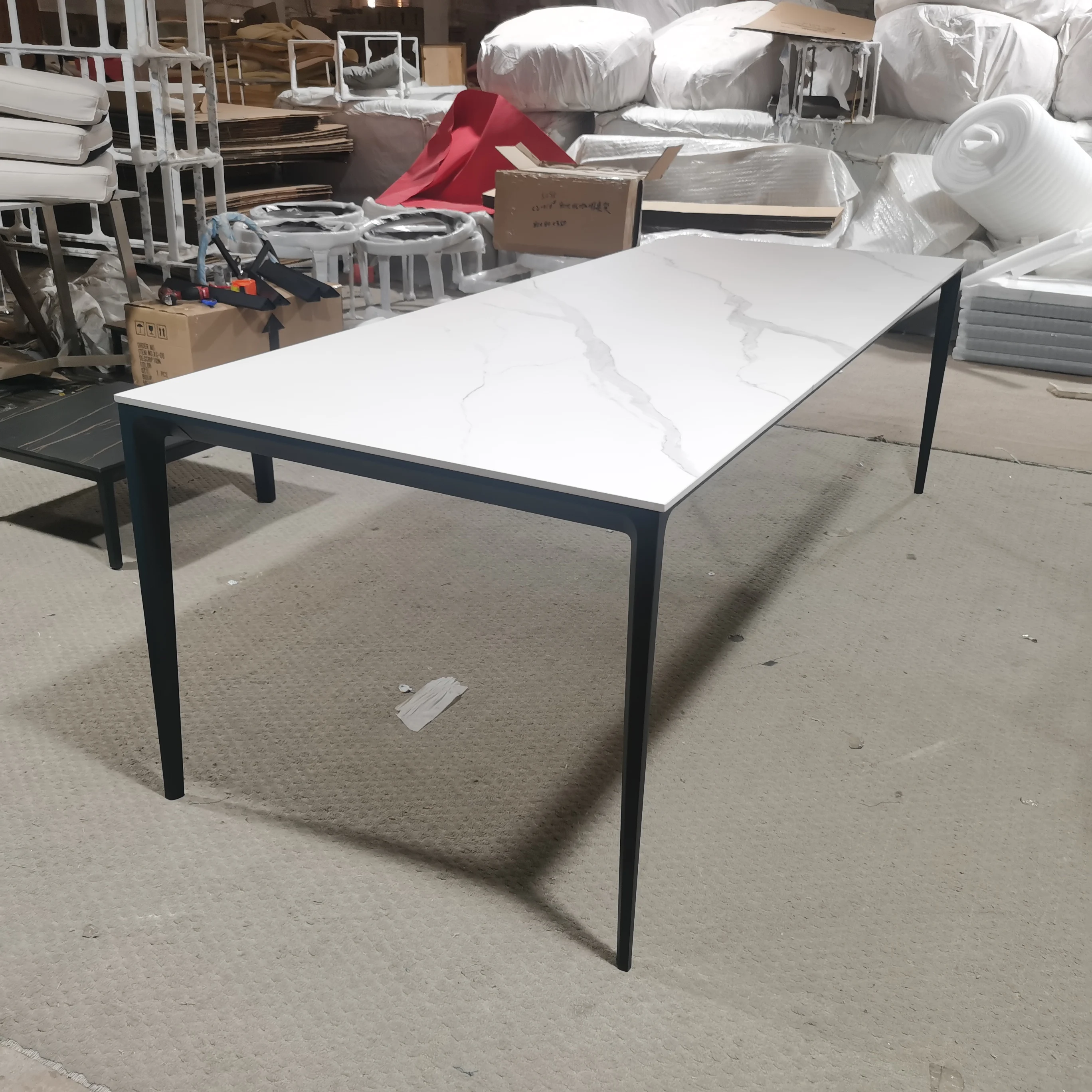 Modern Rectangular Marble Dining Table Aluminum Alloy Leg Detachable Table Design White Ceramic Top Tables