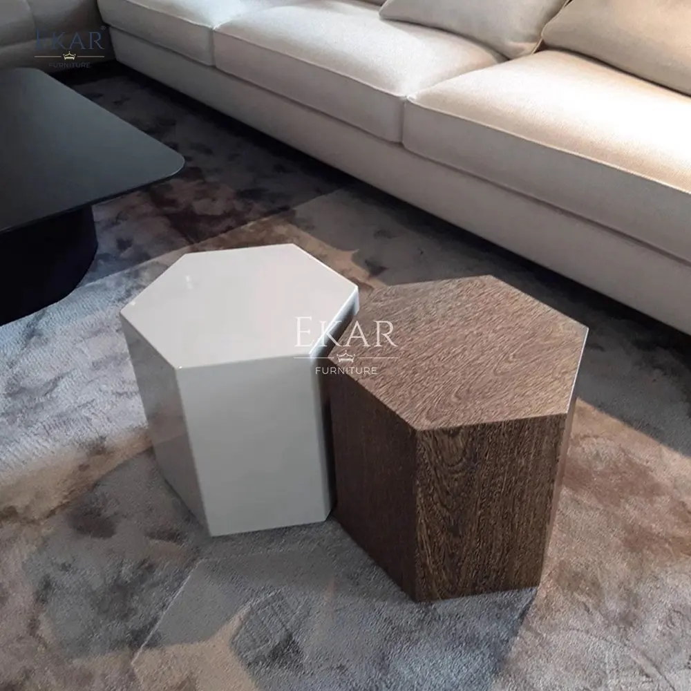 product modern elegant coffee tables set hexagonal high gloss gray solid wood multi layer design for living room and bedroom use-65