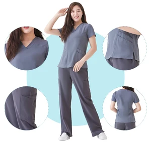 Custom Logo Hospital Scrubs Uniform Sets Woven Polyester Rayon Spandex Elastic Fabric