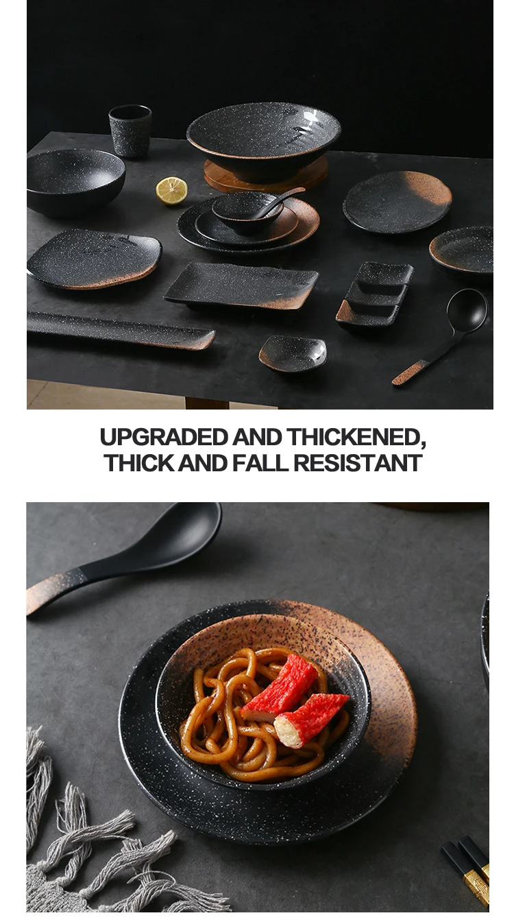 Wholesale Melamine Elegant Black Matte Dish Round Plate Unbreakable