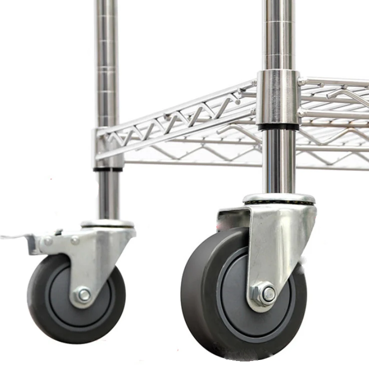 High Quality Adjustable 4 Layers Kitchen Storage Trolley Wire Shelving Trolley Cart Shelving on Wheels