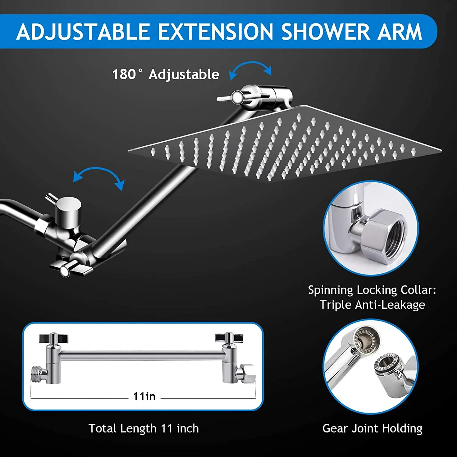 10 Inch High Pressure Rain Shower Head Combo,with 11 Inch Adjustable Extension Arm and 5 Settings Handheld Shower