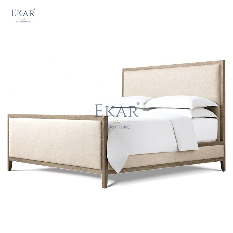 Classic American Style Double Bed Frame Solid Wood with Luxurious Upholstery Smart Features 3-Year Warranty manufacture