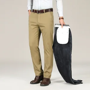 Autumn and Winter Thickened Elastic Trousers Mid-high Waist Business Straight Trousers Middle-aged Men's Trousers