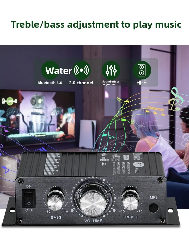 BT-888 Mini 12V Home Amplifier 20W+20W BT Wireless Small Metal Hot-Selling for Foreign Trade Cross-Border