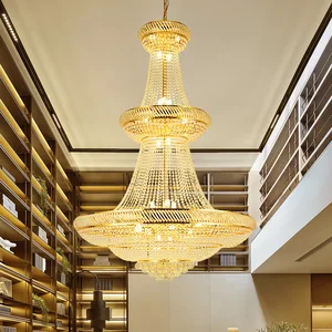 Zeal Lighting Hotel Lobby Hall Decorative Large Hanging Light Customized Long Gold Crystal Elegant Chandelier