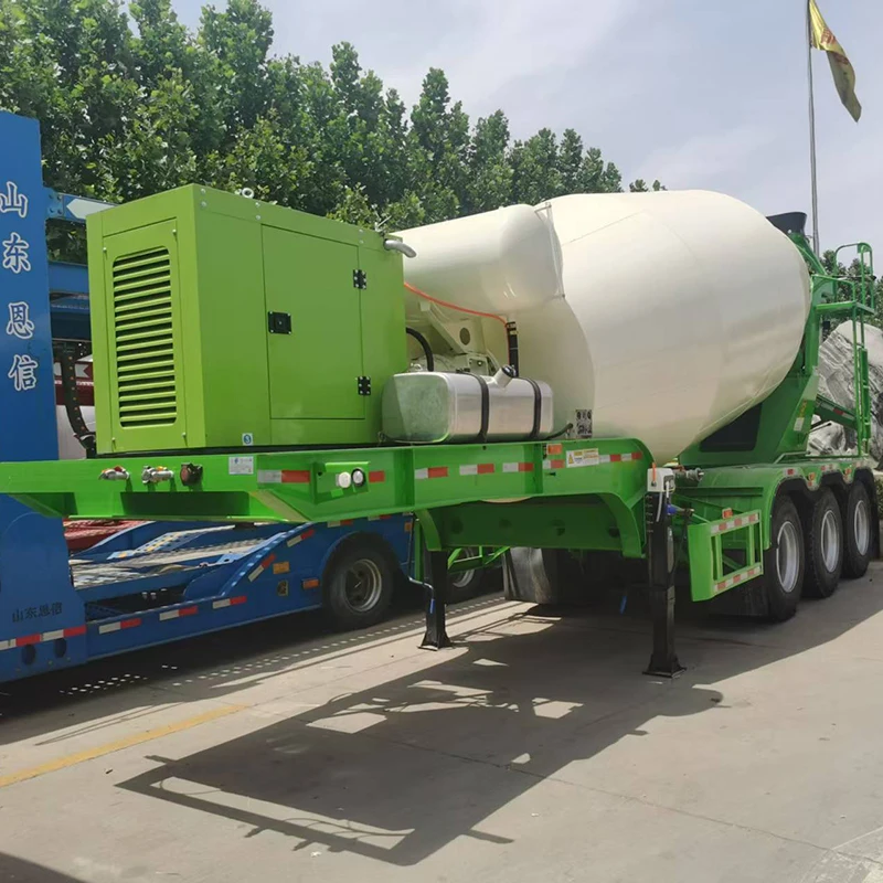 Tri Axles Construction 16cbm Semi Concrete Mixing Tank Trailer With Diesel Engine