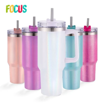 USA Warehouse Stocked RTS 40OZ Sport Tumbler Sublimation Blanks H2.0 Glitter Shimmer Stainless Steel Cup with Handle Travel Mug