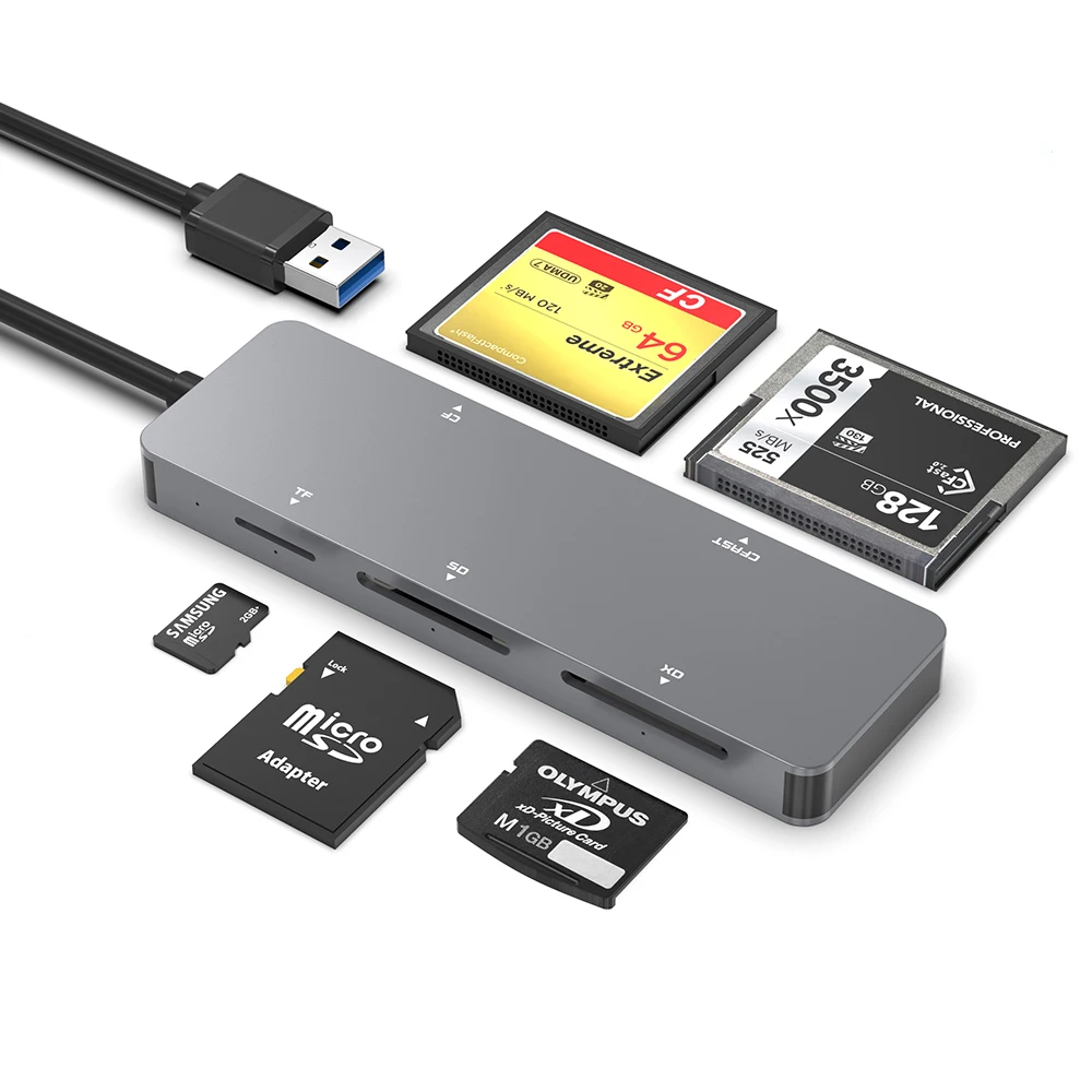 USB a to CFast High-Speed 5Gbps 5-in-1 Multi Card Reader/Writer External Installation Compatible with CF SD TF XD MMC Cards