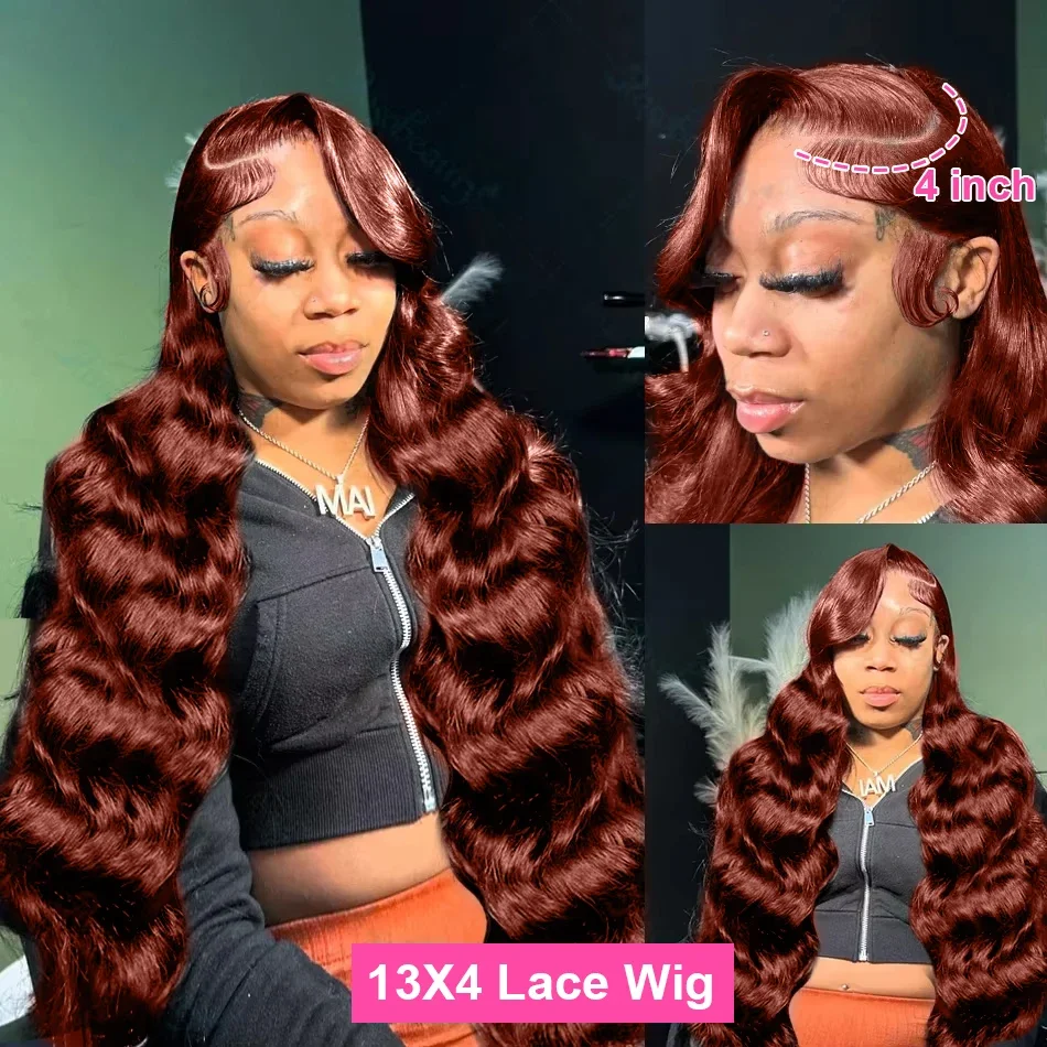 250 % brasilianische 30 32 Zoll rötlich-braune Body Wave Lace Front Perücke Echthaar Wasserwelle HD Lace Frontal Perücken für Frauen_voghion.com